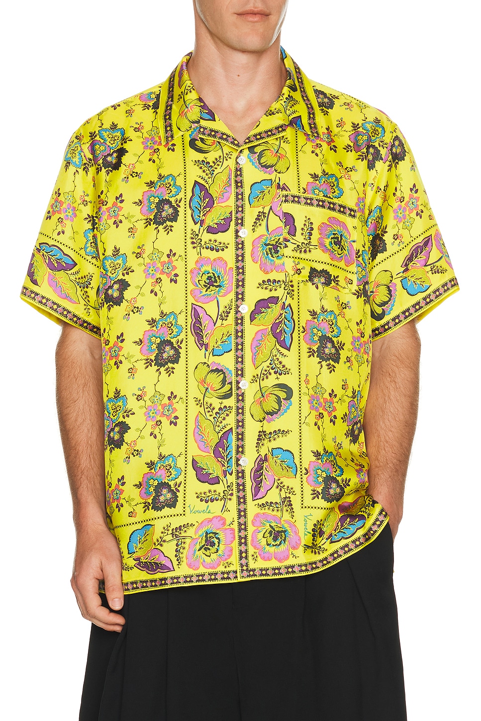 Vowels Short Sleeve Silk Shirt in Yellow - Yellow. 1 also