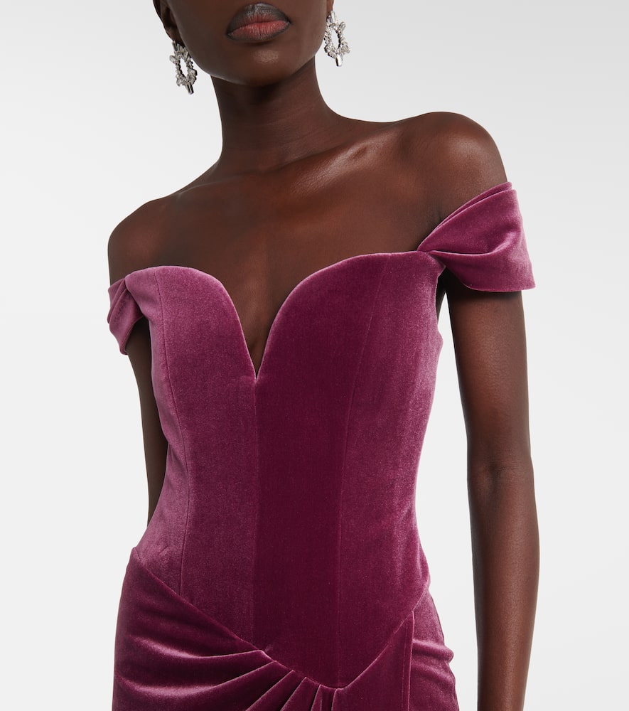 Asymmetric velvet bustier gown