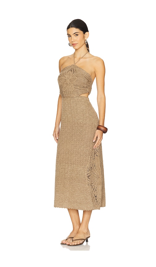 AMUR Clara Knit Midi Dress in Brown. L. Also in