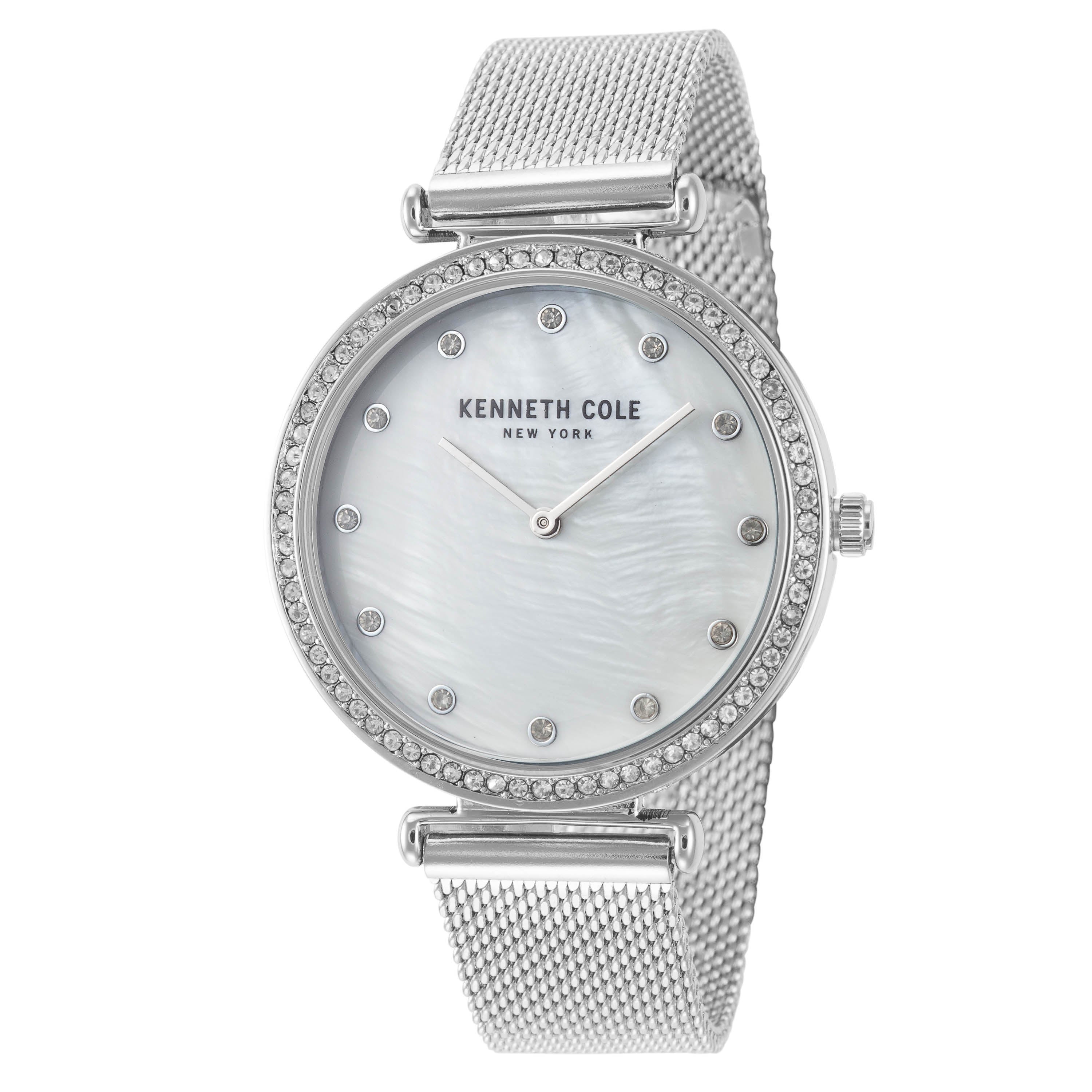 Crystal-Studded Mesh Watch — Silver