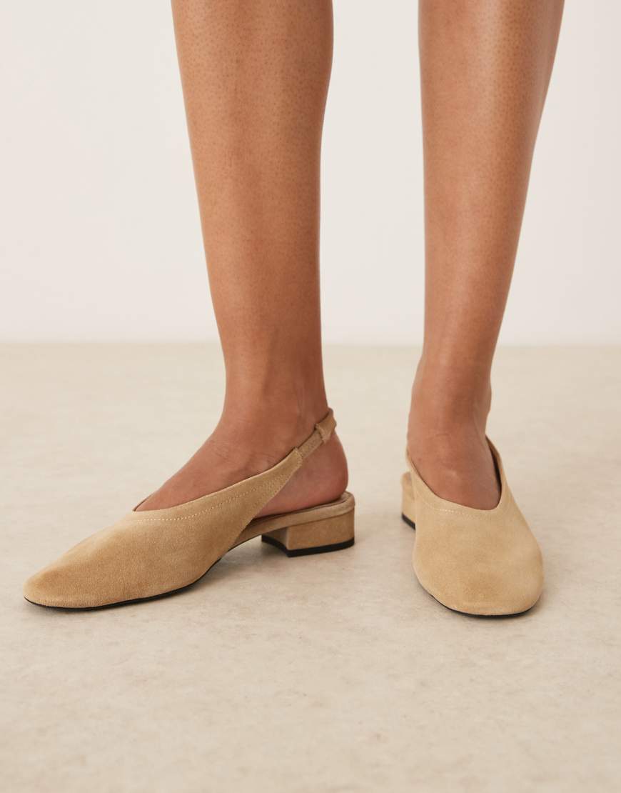 Sling back suede heeled mule in latte-Brown