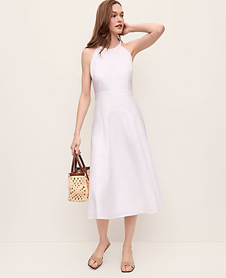 Ann Taylor Halter Flare Midi Dress in Linen Blend