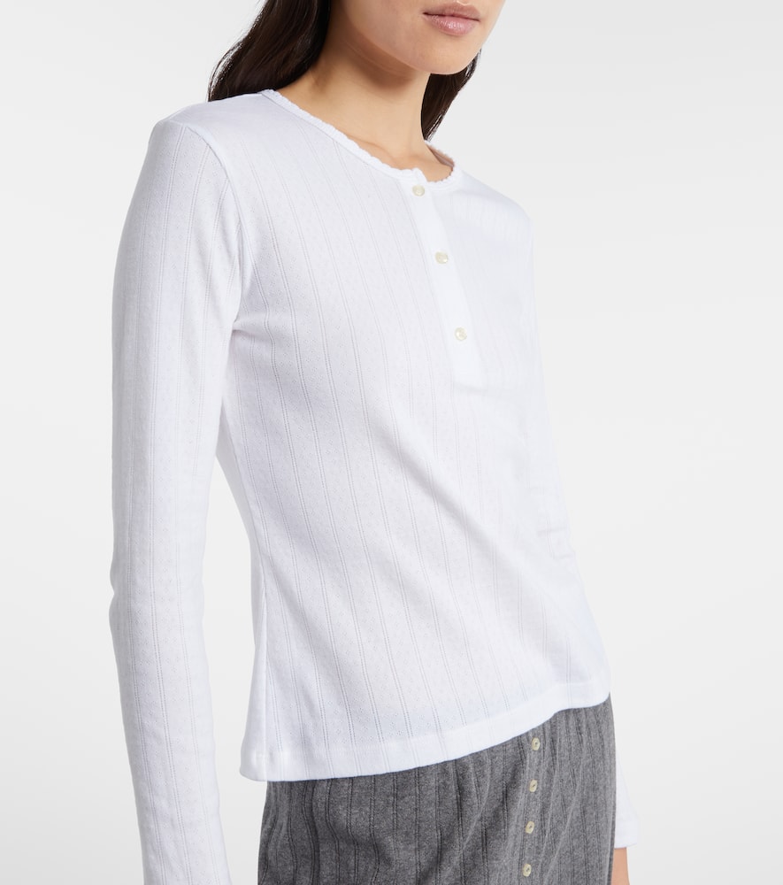 Pointelle cotton Henley shirt