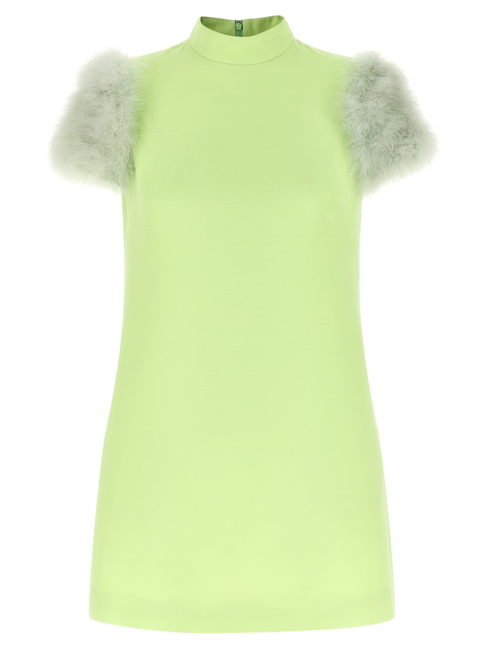 Feathered Wool Blend Dress — Green