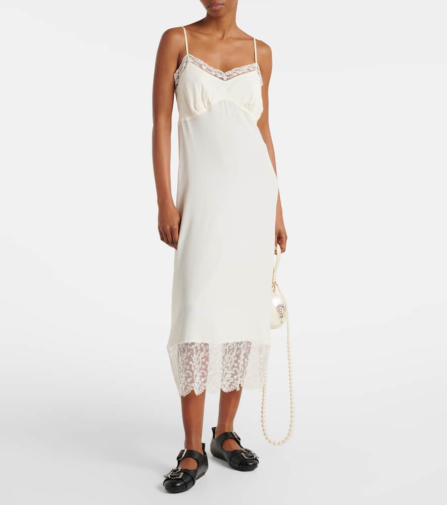 Lace-trimmed crêpe de chine slip dress