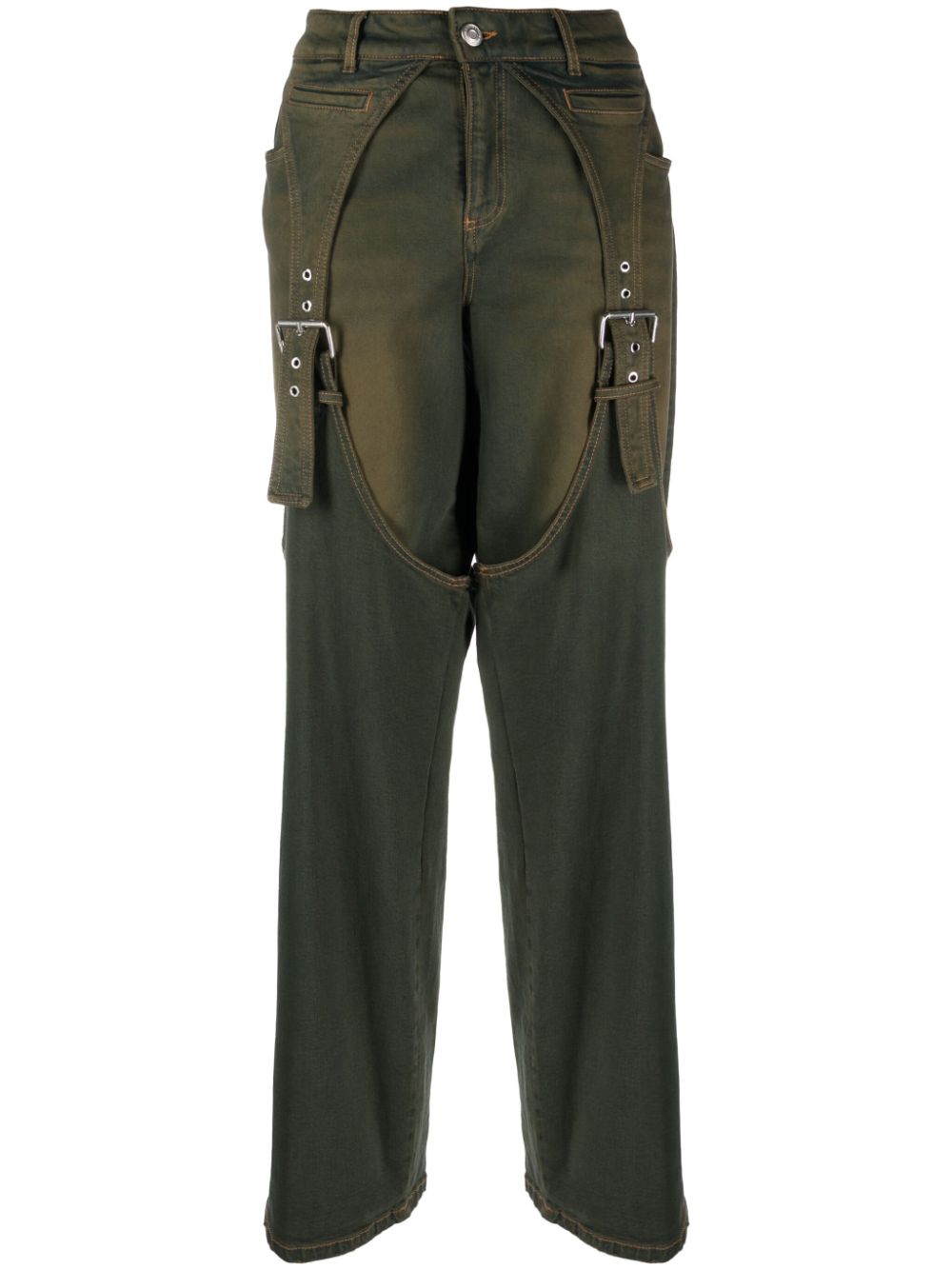 Buckle-detail straight-leg jeans - Green