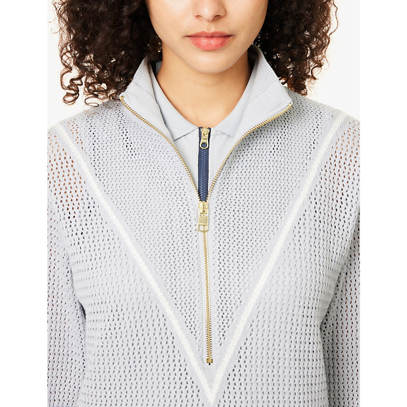 Womens Pearl Blue Calva Quarter-zip Cotton Knitted Jumper M