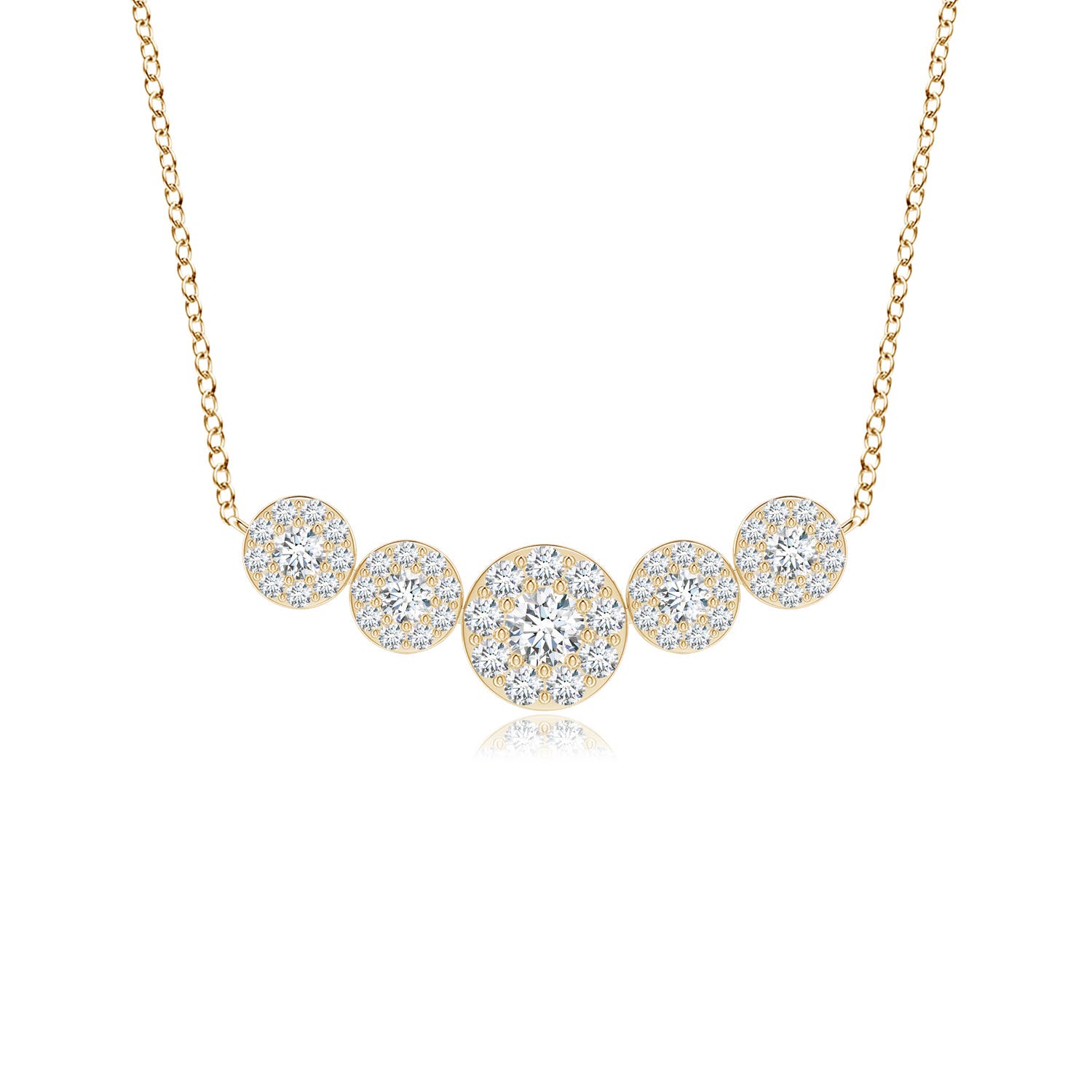 Angara 0.32 Carat Graduated Five Stone Diamond Halo Necklace in 14K Yellow Gold