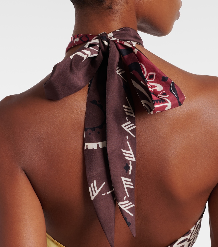 Printed halterneck silk top