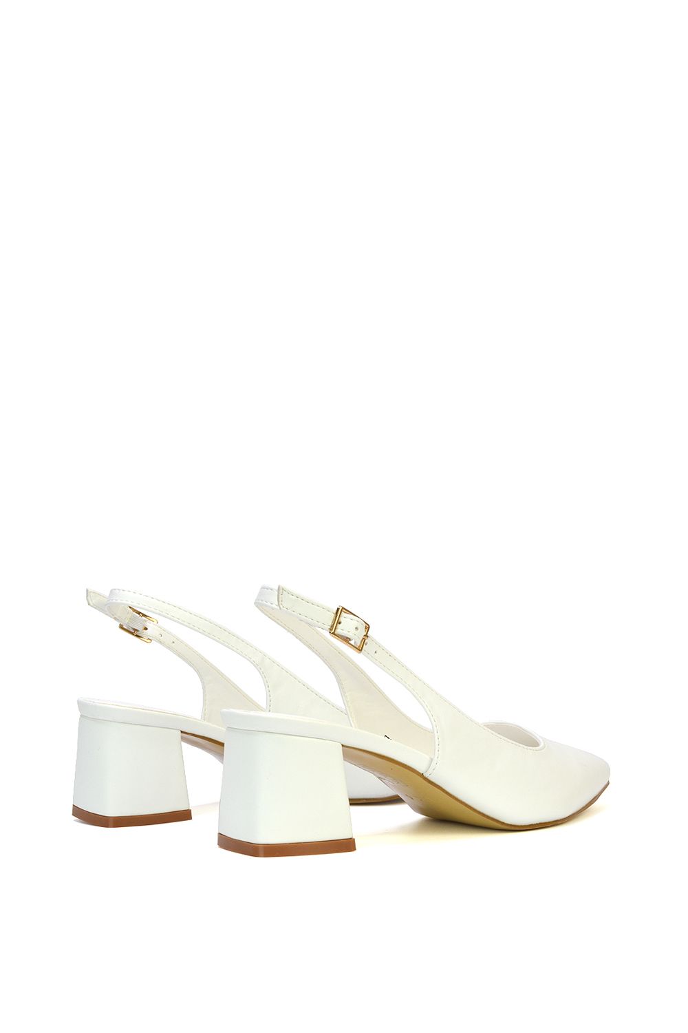 XY London Women's 'Devon' Court Shoe Block Heels With Slingback in White