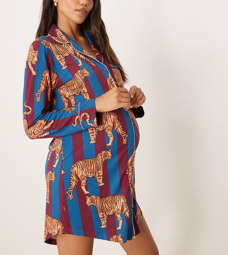 Maternity night shirt in tiger stripe print-Multi