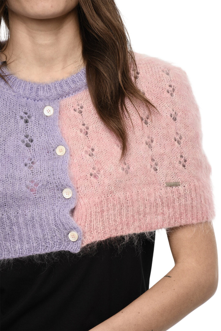 Purple Color Block Crew Neck Sweater