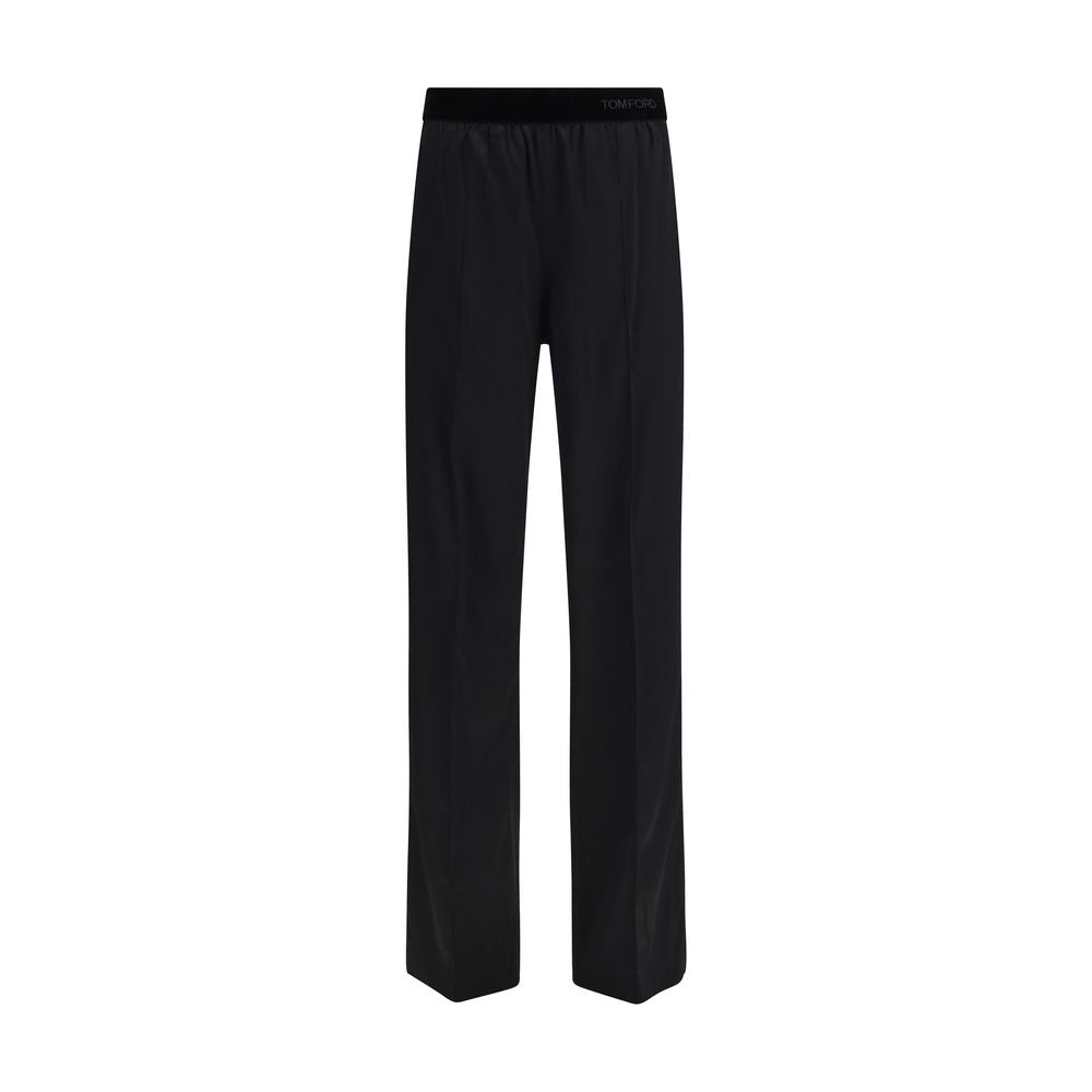 Stretch Silk Satin Trousers — Black
