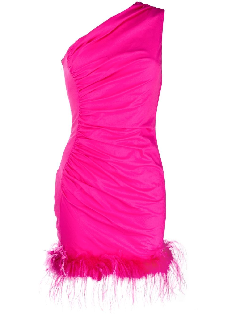 Feather-trim ruched minidress - Pink
