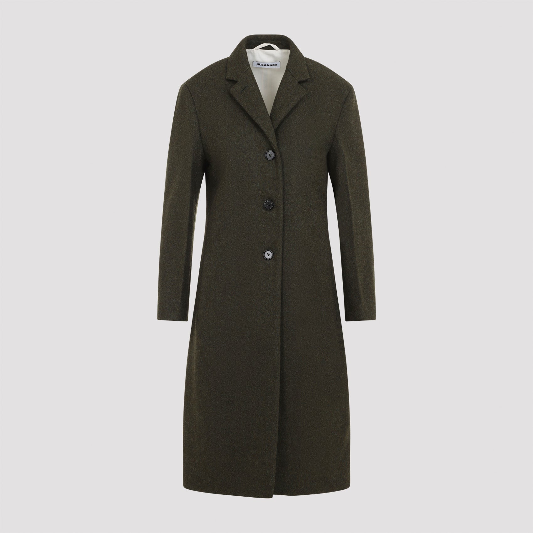 Wool Single-Breasted Slim Straight Knee-Length Jacket