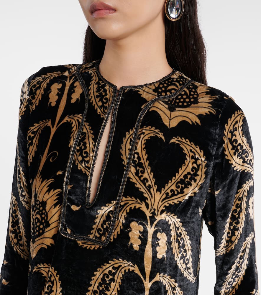Embroidered velvet maxi dress