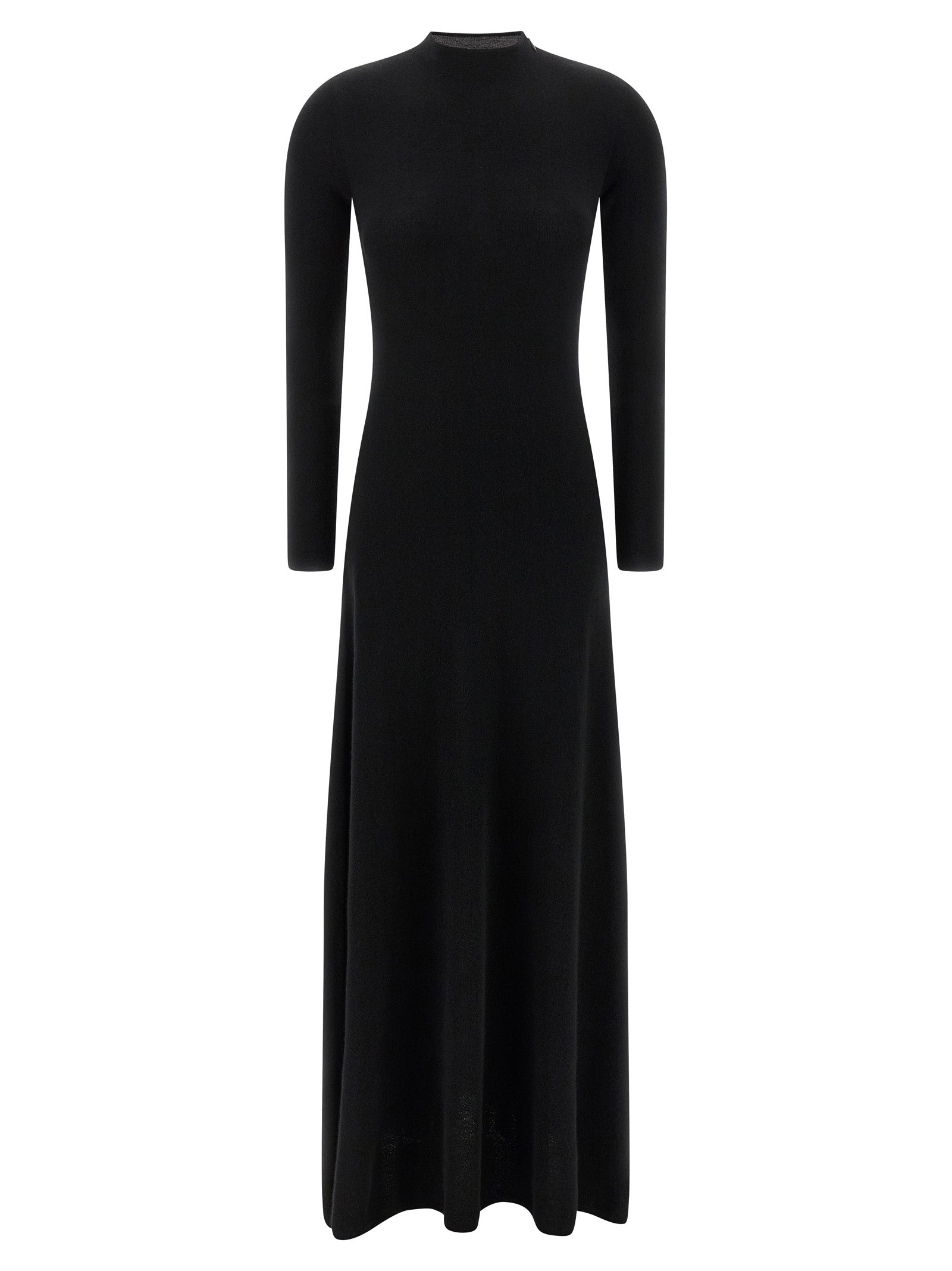 Cashmere-Silk Blend Crew Neck Dress — Black