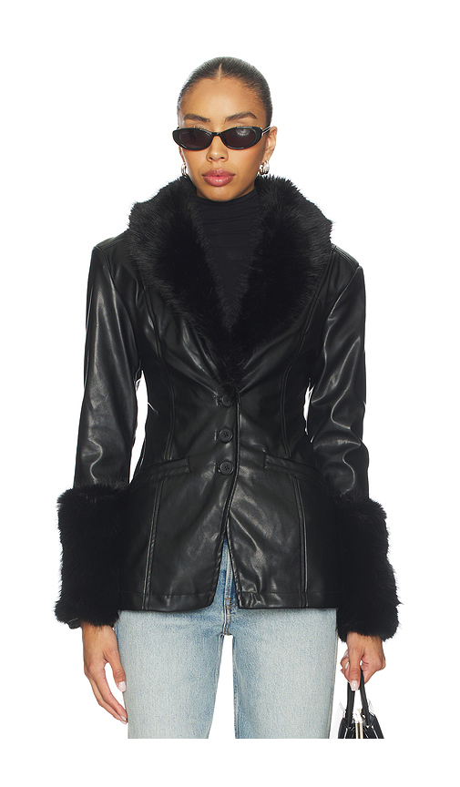 WeWoreWhat Faux Fur Collar Jacket en Black. L. Also en M