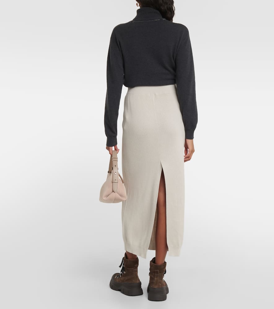 Ribbed-knit cotton midi skirt
