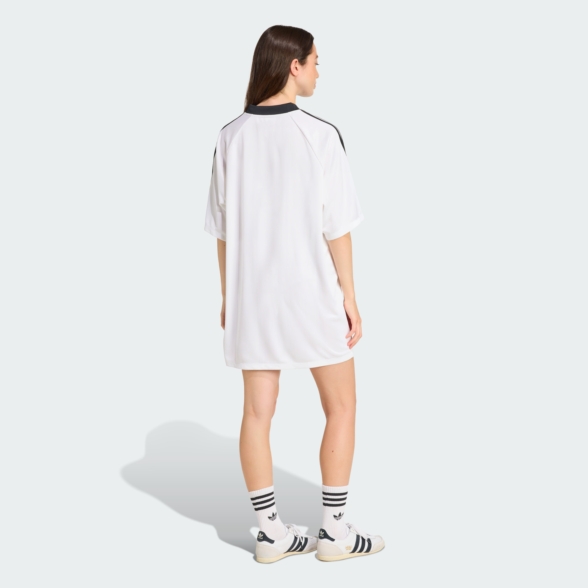ADIDAS Originals Womens Adicolor Football Jacquard Oversize Dress - White & Black - Sma