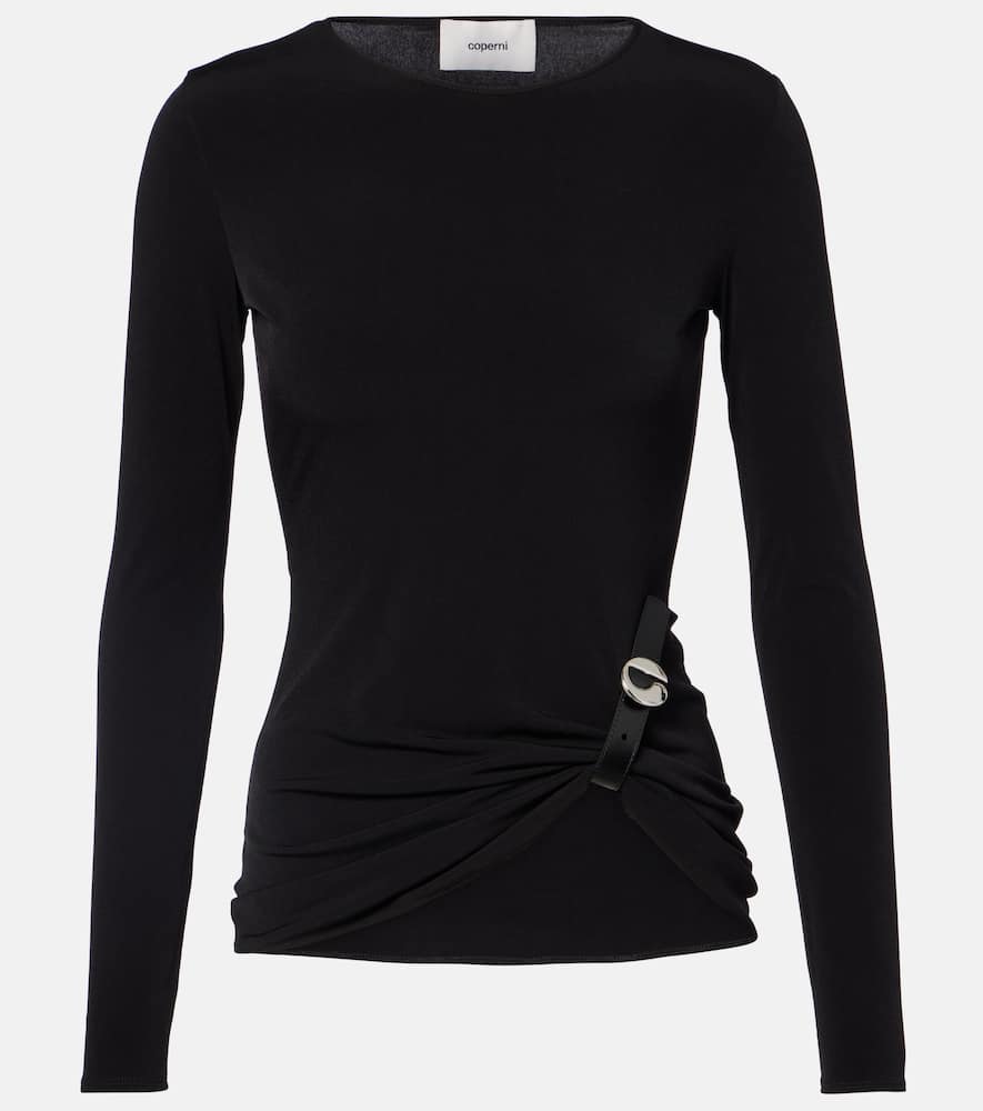 Gathered leather-trimmed top