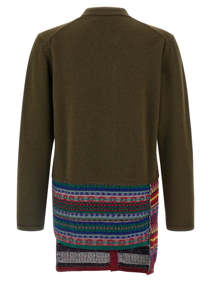 Green V-Neck Patchwork Cardigan