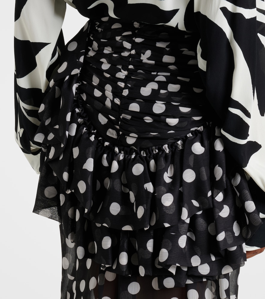 Polka-dot ruffled midi skirt