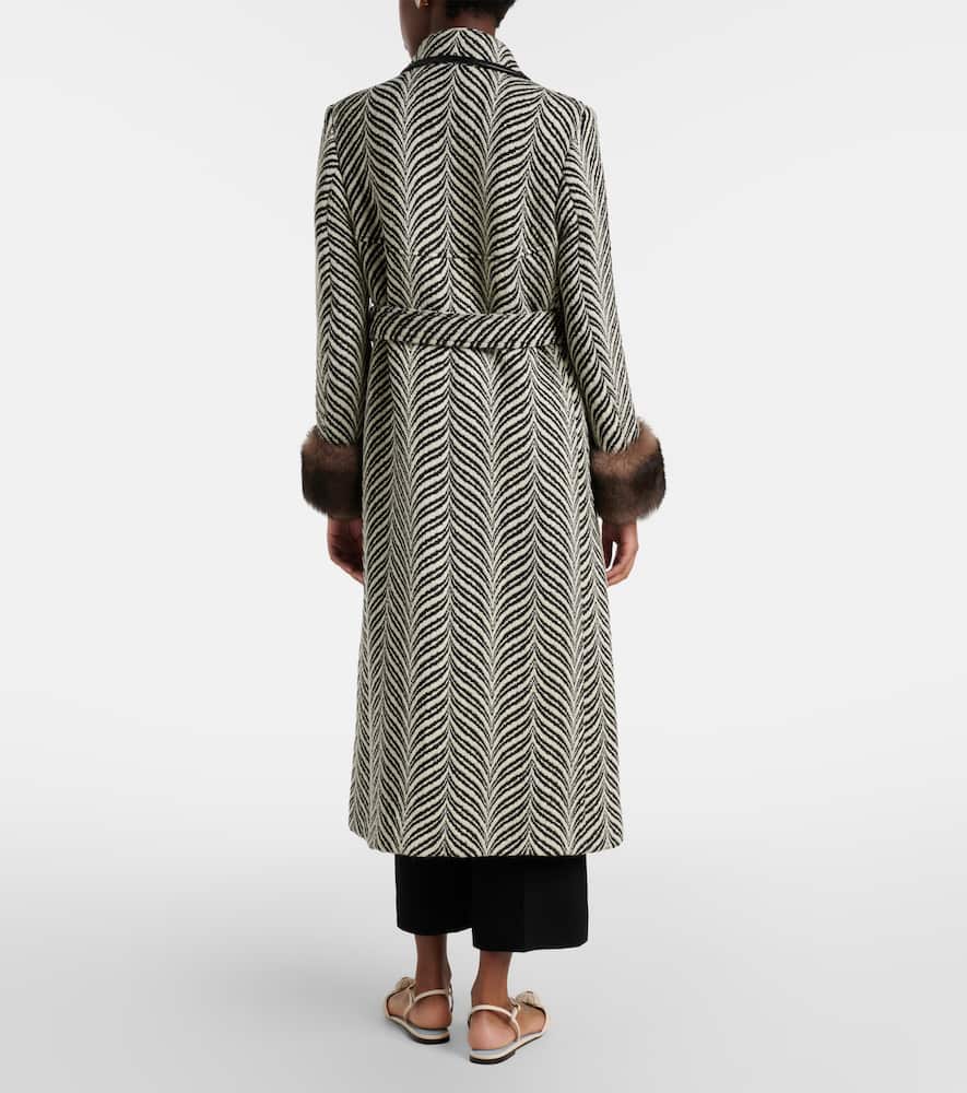VGold shearling-trimmed wool-blend coat