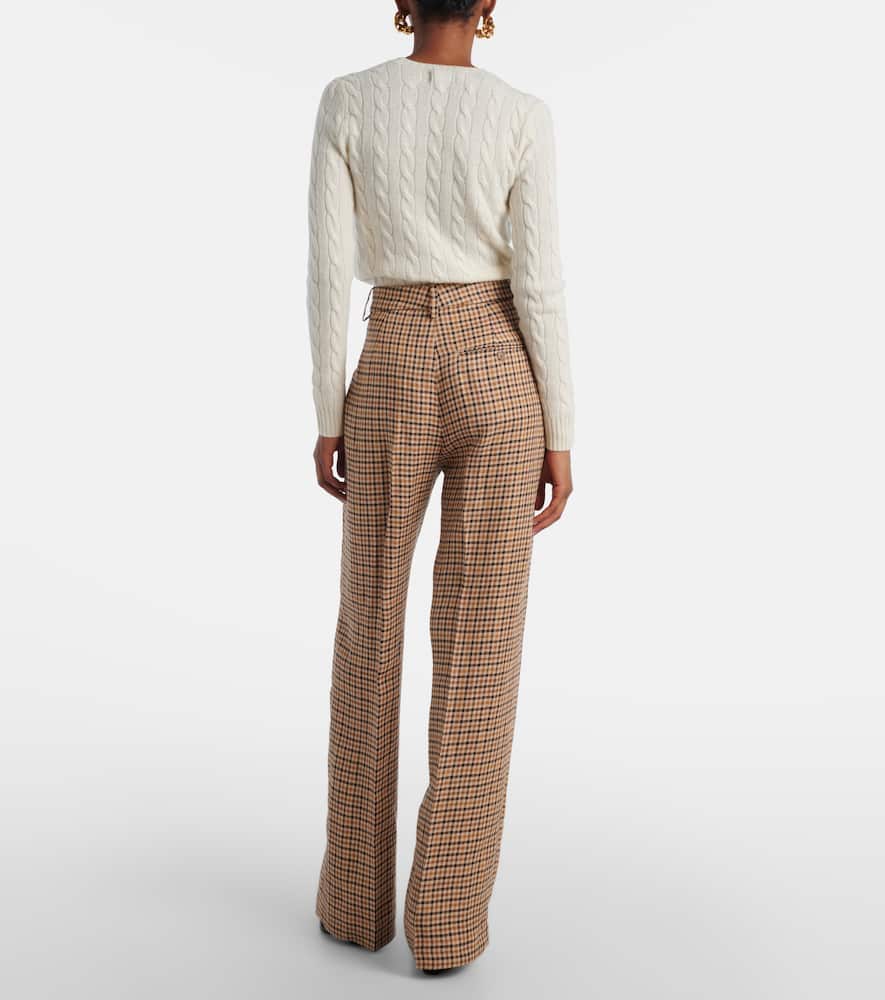Checked linen straight pants
