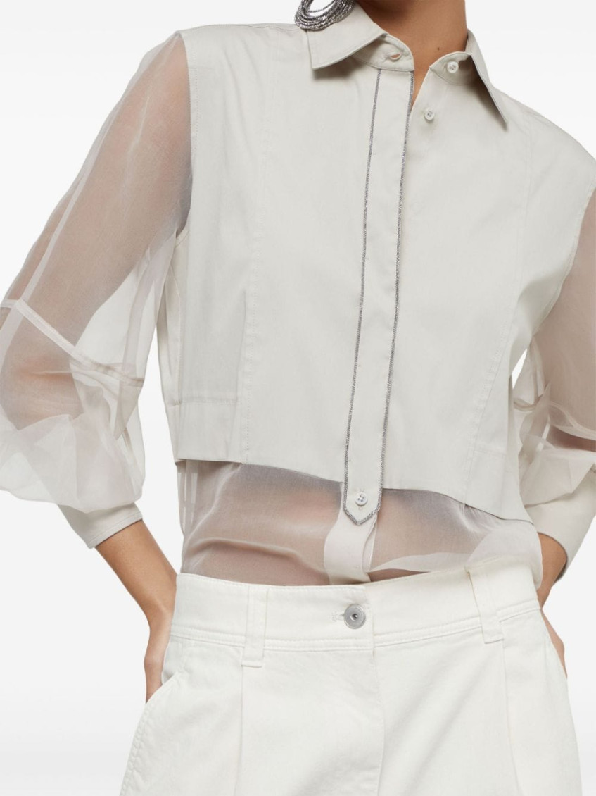 Monili-embellished layered shirt - Neutrals