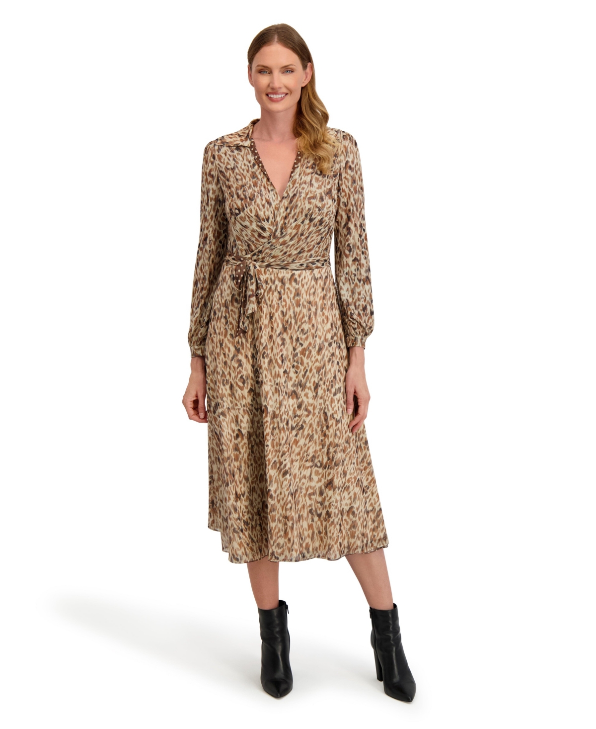 Angela Long Sleeve Reversible Wrap Dress - Brown multi