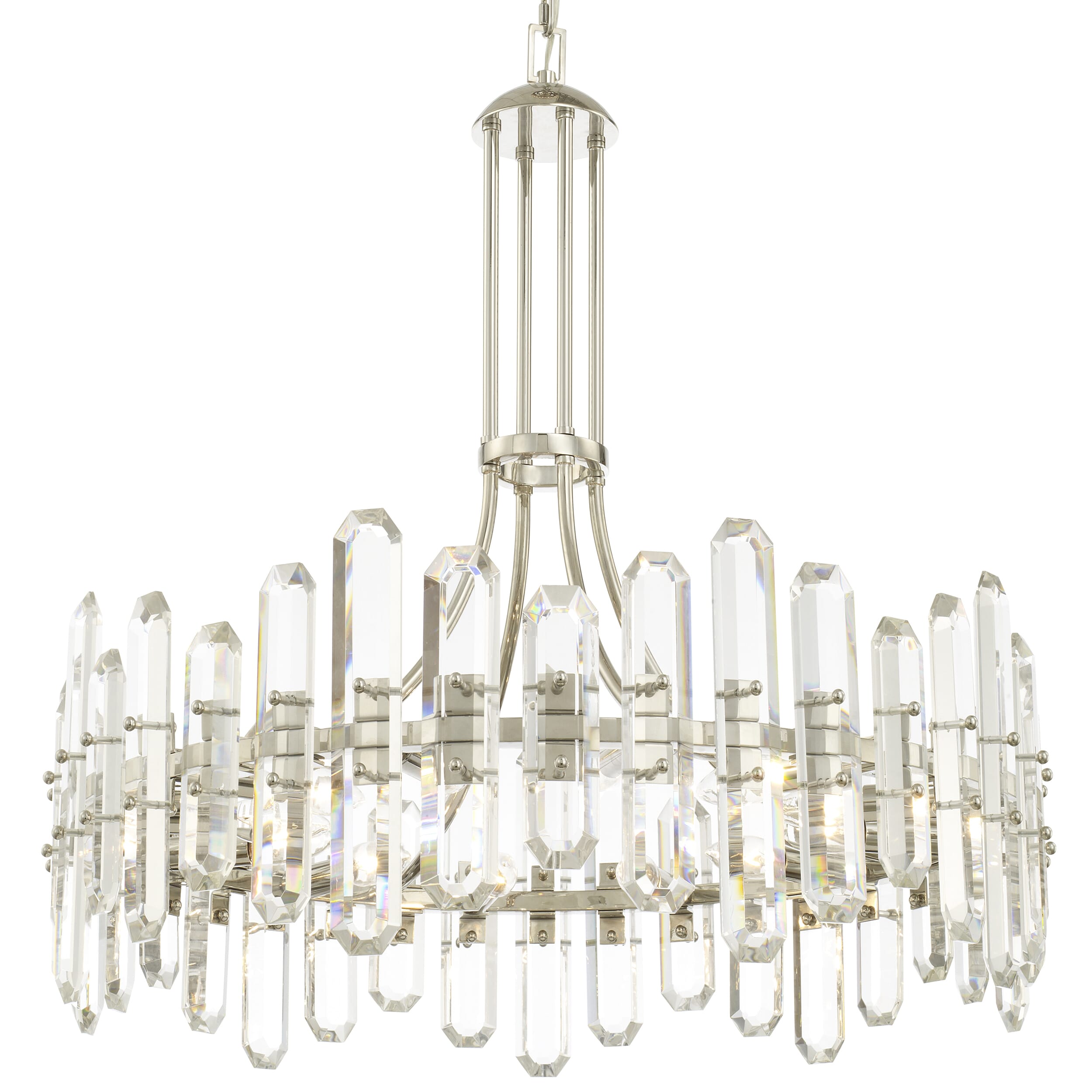 Bolton 12-Light 27" Transitional Chandelier in Polished Nickel with Faceted Crystal Elements Crysta