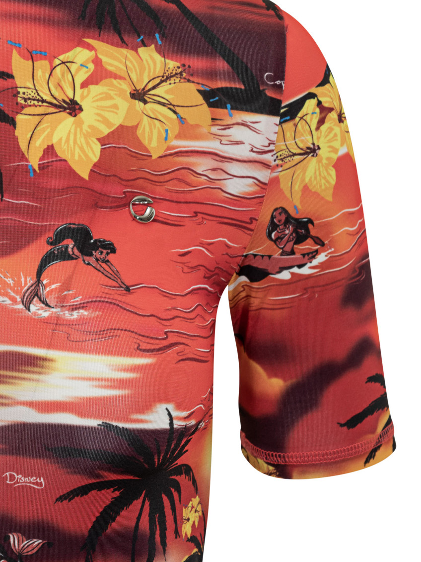 Red Printed Mock Collar Top