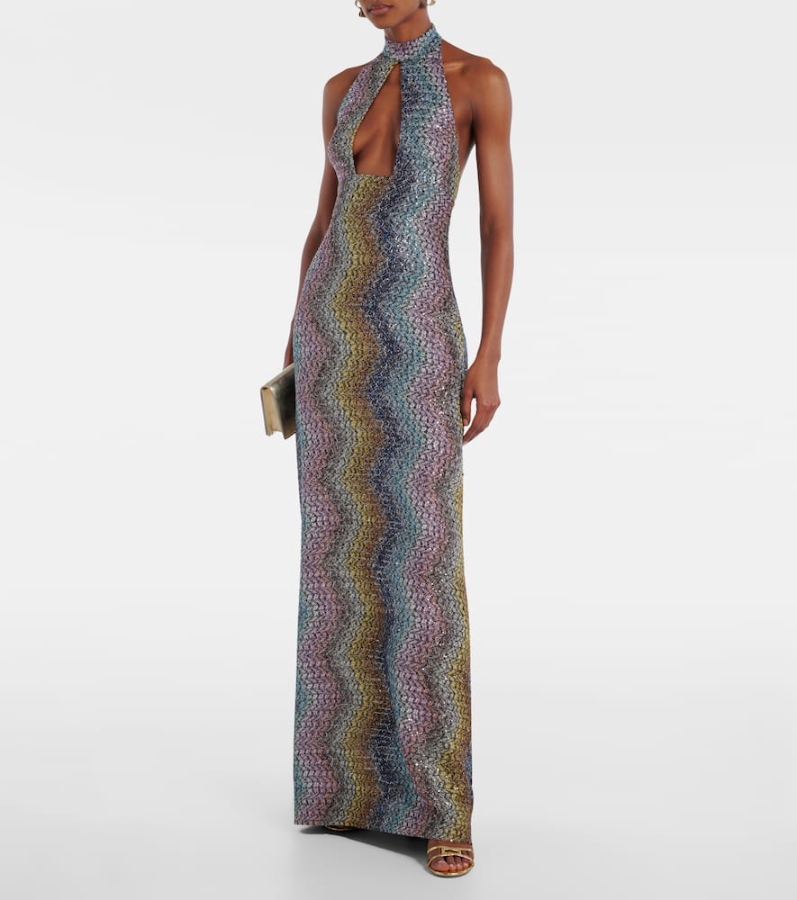 Cutout sequined lamé gown