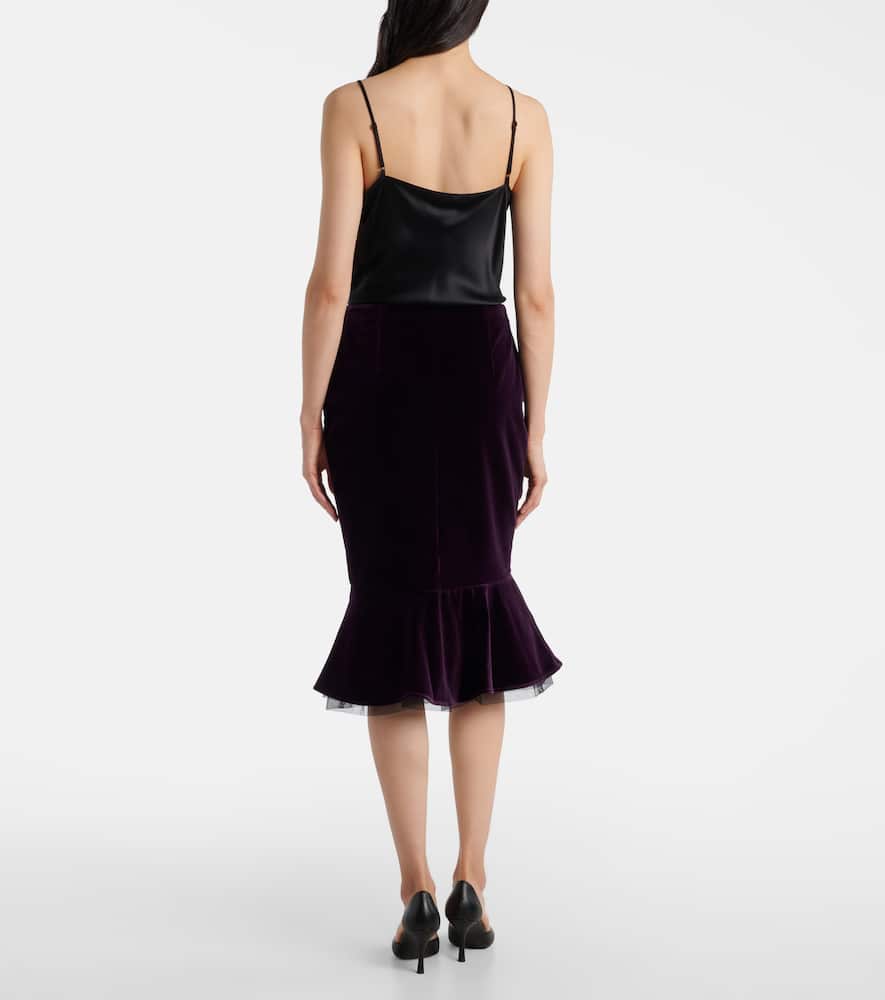 Peplum cotton velvet midi skirt
