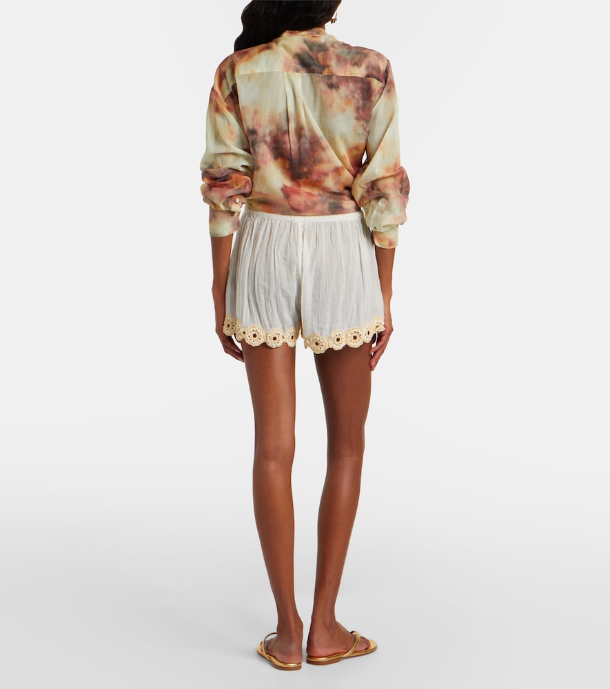 Liya crochet-trimmed cotton shorts