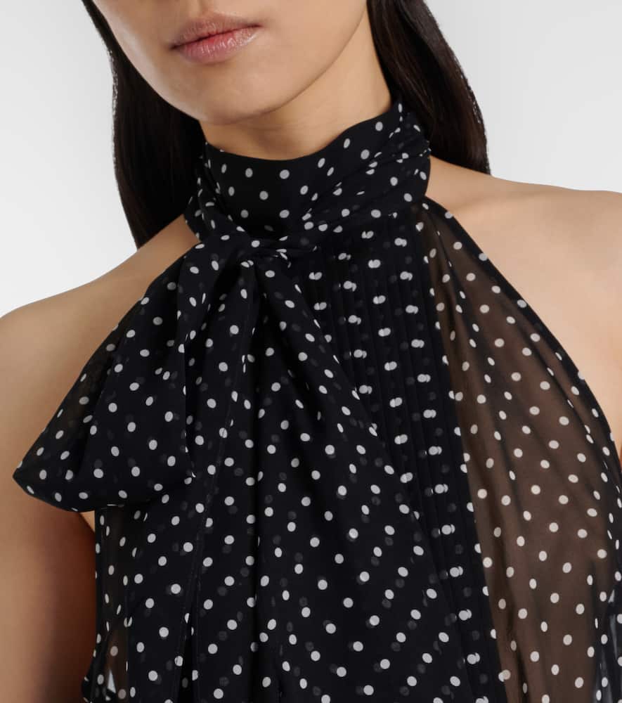 Draped polka-dot silk blouse