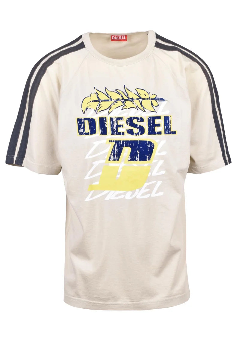 Beige Blue Graphic T-Shirt