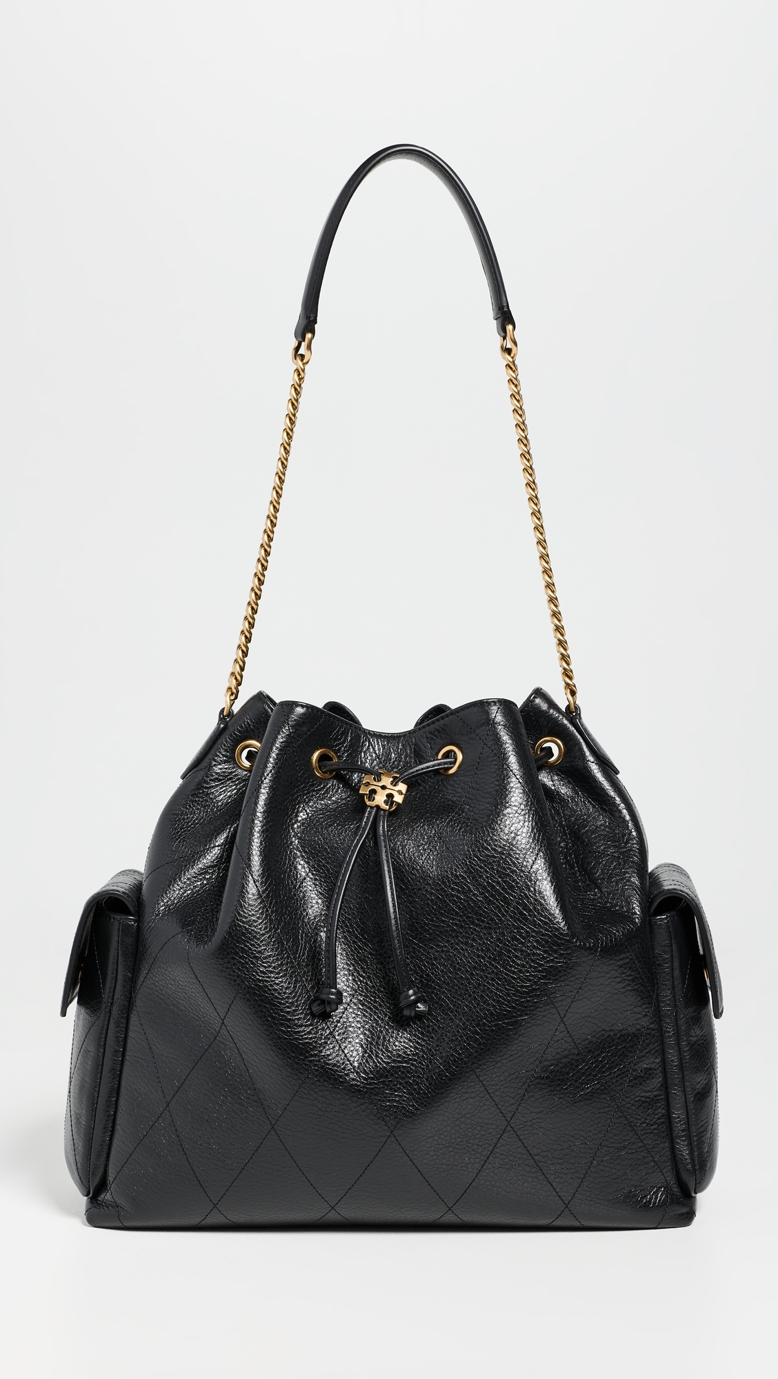Kira Diamond Quilt Large Drawstring Shoulder Bag Black One Size