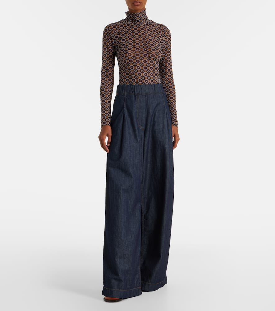 Pleated high-rise wide-leg jeans