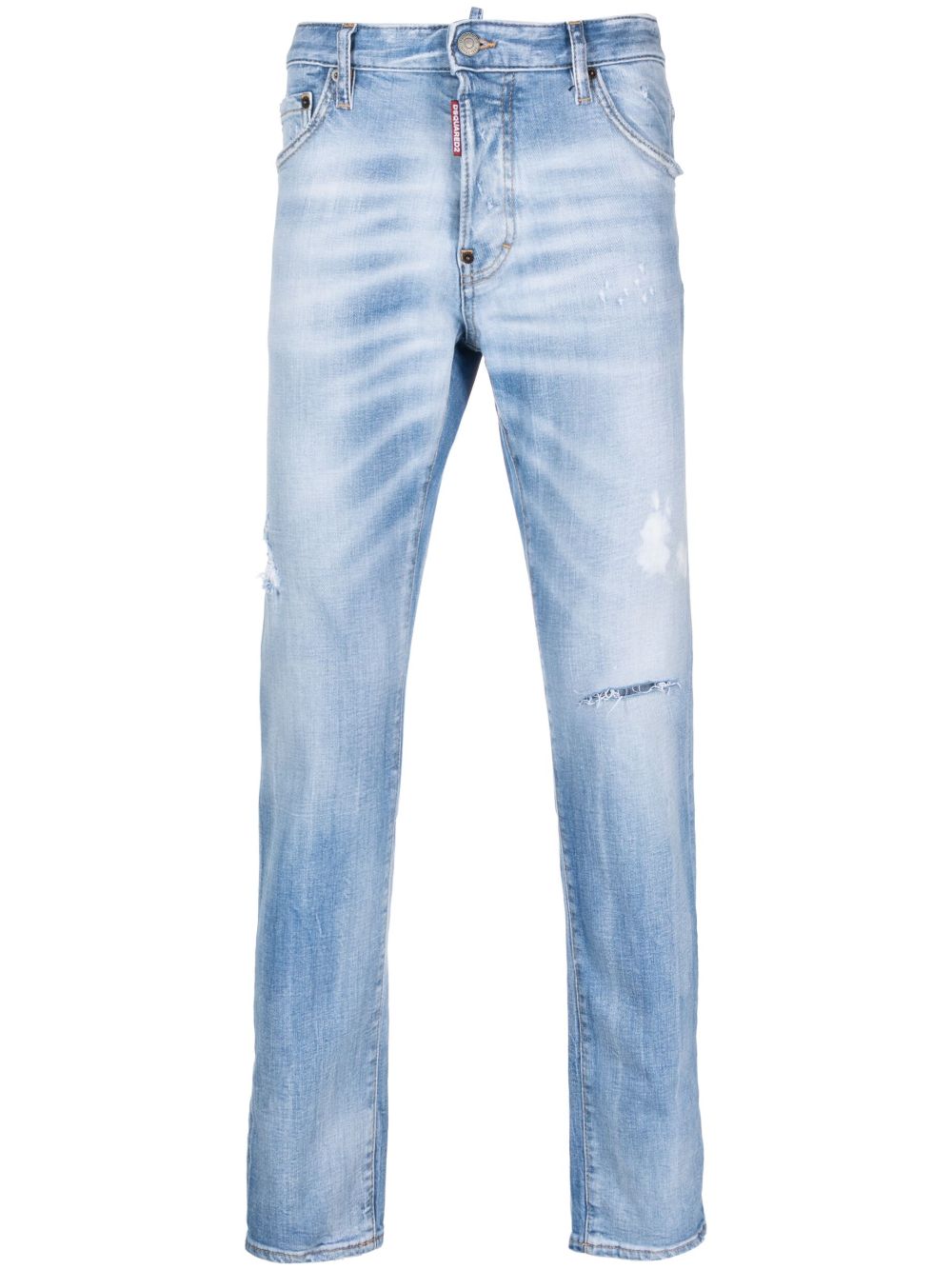Logo-patch tapered-leg jeans - Blue