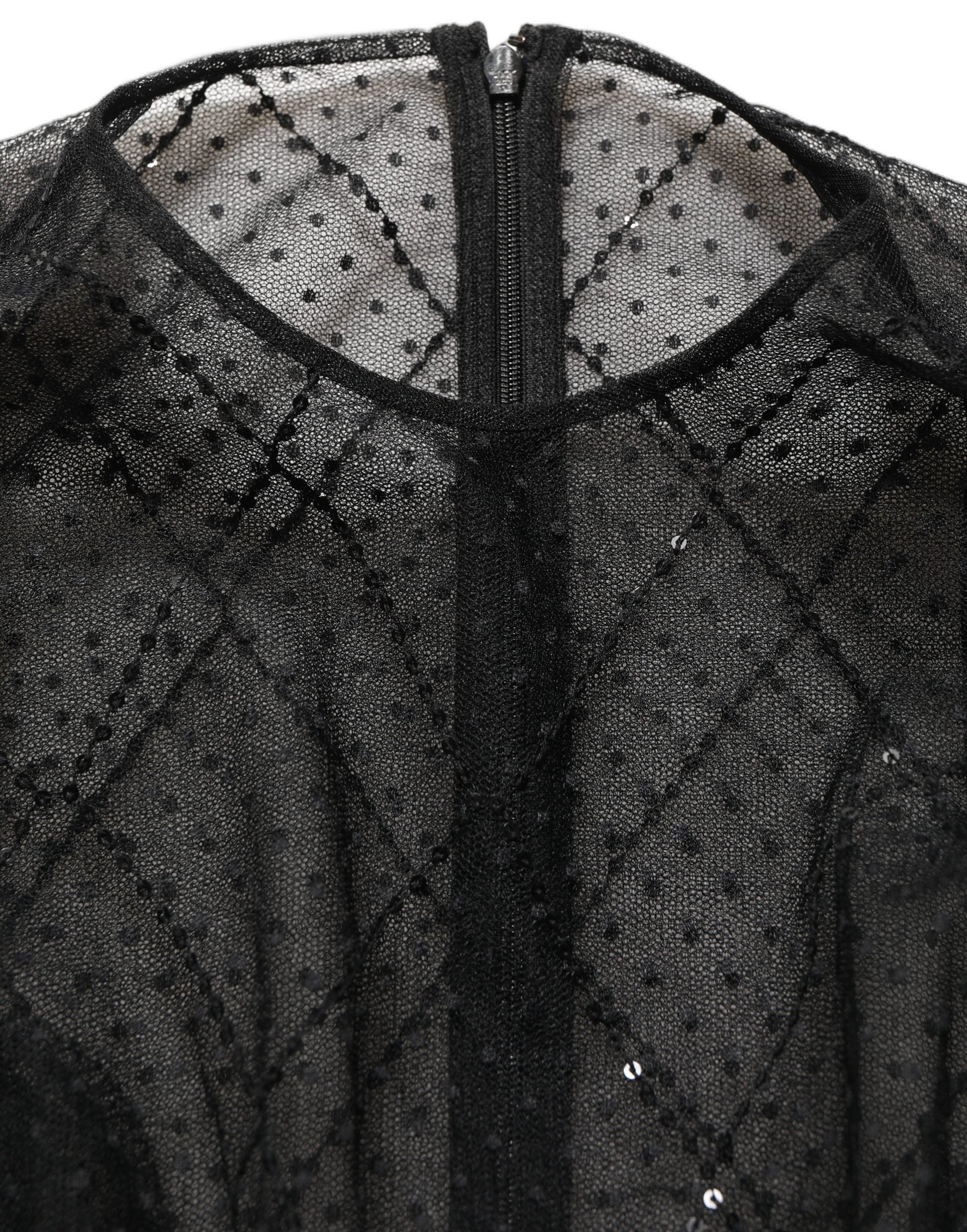 Mesh Lace Long-Sleeved Maxi Dress — Black