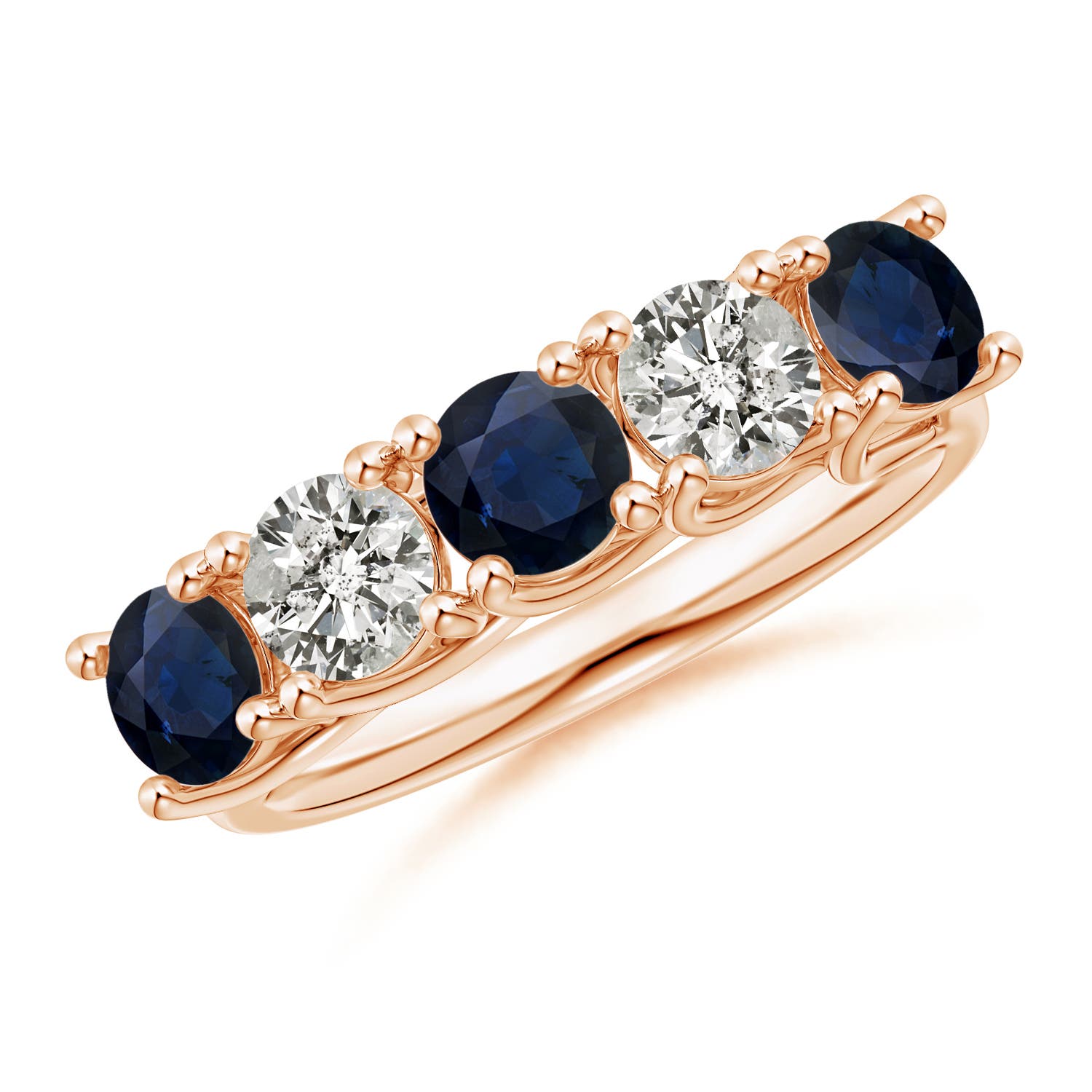 Angara 1.38 Carats Half Eternity Five Stone Sapphire and Diamond Wedding Band in 18K Rose Gold