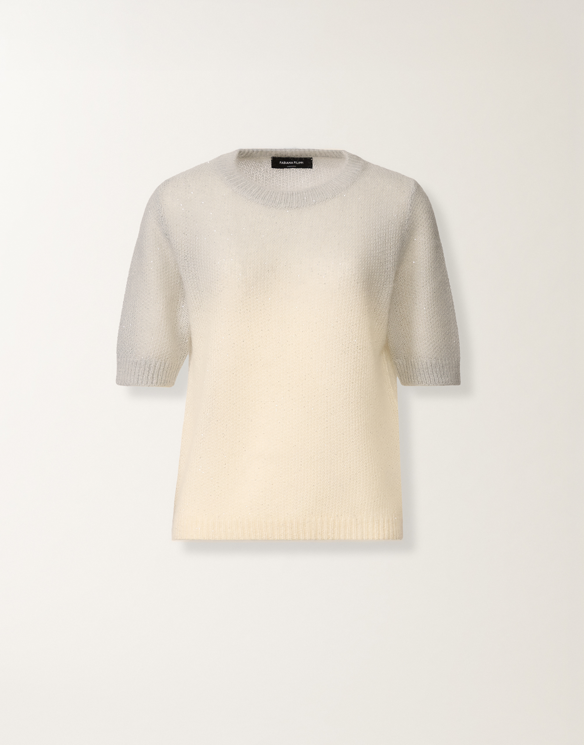 Mohair sweater with sequins in shaded raffia and gray