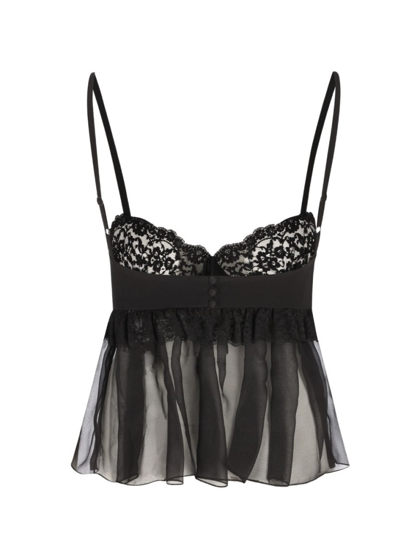 Chloé - lace detail sheer top adjustable straps button