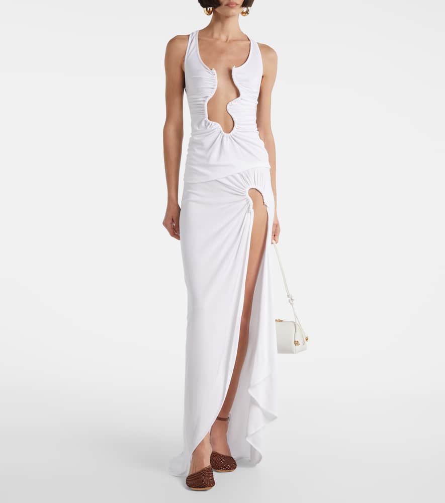 Crescent draped asymmetric midi skirt
