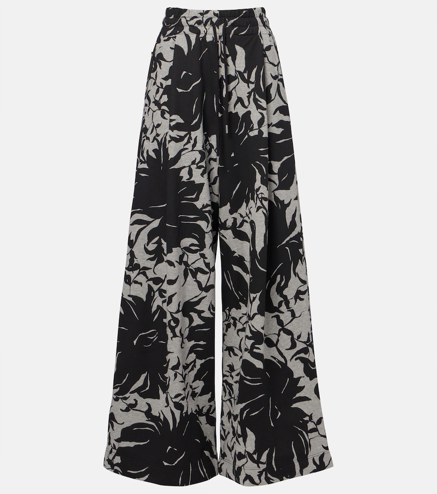 Floral pleated cotton jersey sweatpants