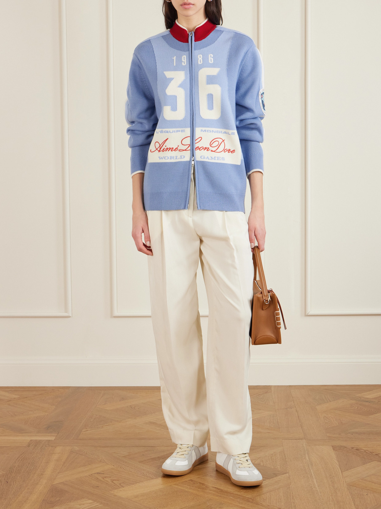 Jacquard-knit Wool Zip-up Cardigan - Blue