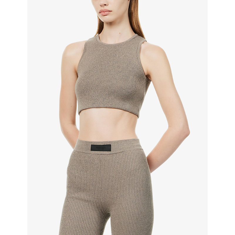 Womens Heather Grey Cropped Rib-knitted Tank top XL