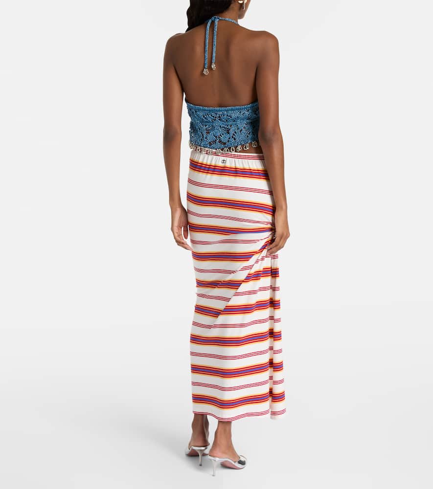 Crochet embellished lamé crop top